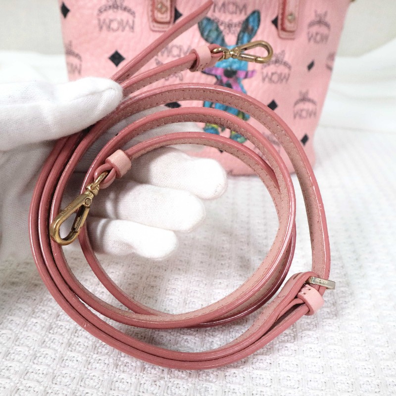 MCM Rabbit Visetos 粉色托特包 可拆卸肩帶-7