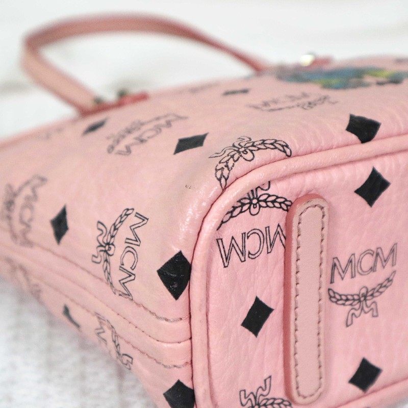 MCM Rabbit Visetos 粉色托特包 可拆卸肩帶-11