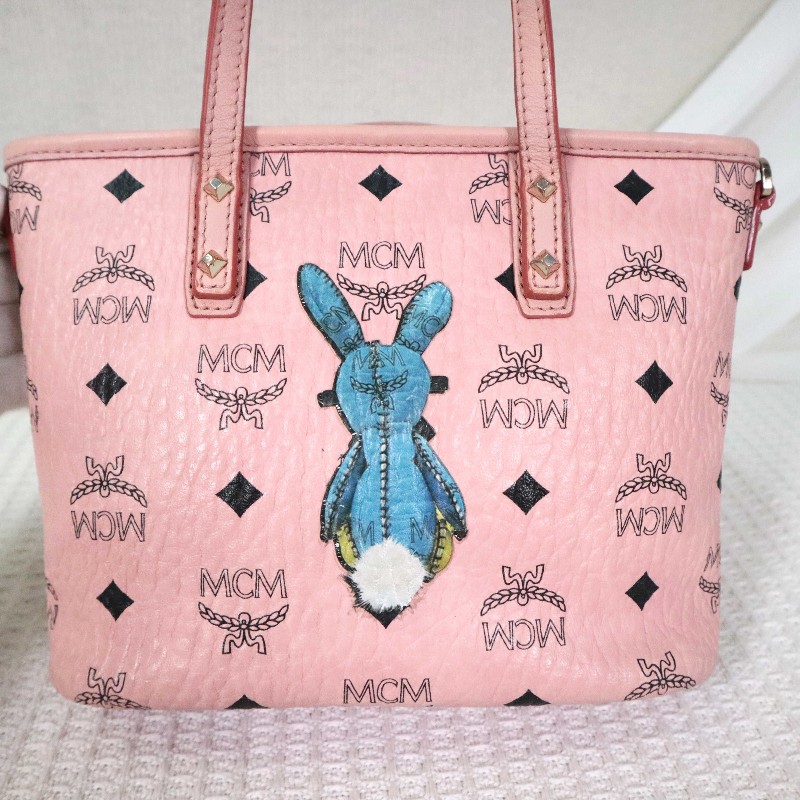 MCM Rabbit Visetos 粉色托特包 可拆卸肩帶-24