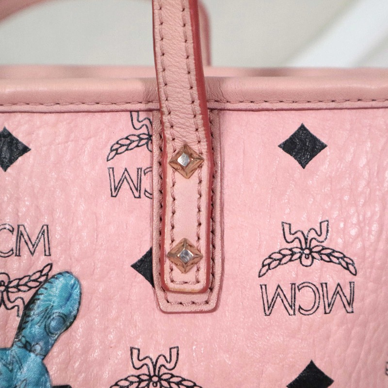 MCM Rabbit Visetos 粉色托特包 可拆卸肩帶-25