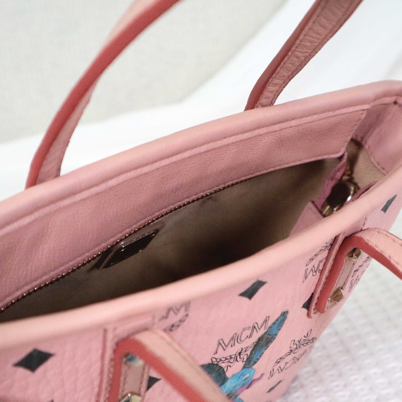 MCM Rabbit Visetos 粉色托特包 可拆卸肩帶-27