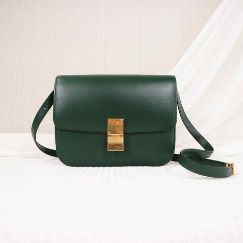 CELINE  中號 復古墨綠金扣 BOX 斜背包