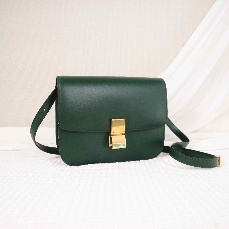 CELINE 中號 復古墨綠金扣 BOX 斜背包-1