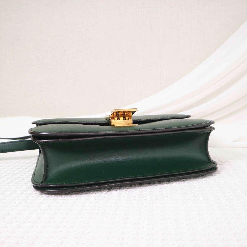CELINE 中號 復古墨綠金扣 BOX 斜背包-4