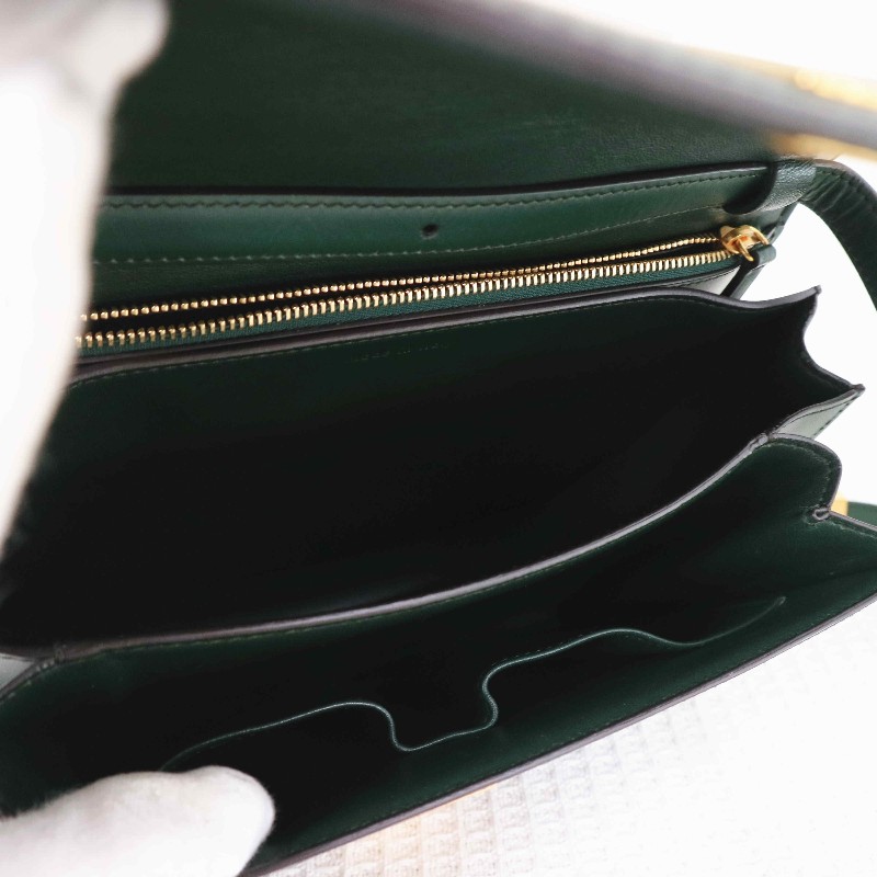 CELINE 中號 復古墨綠金扣 BOX 斜背包-7