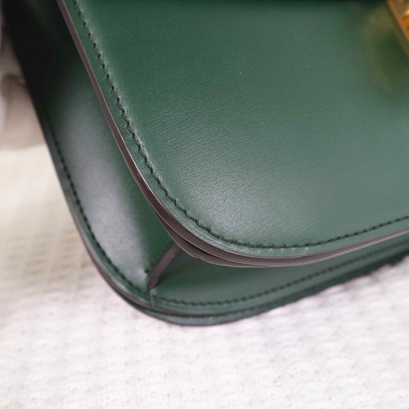 CELINE 中號 復古墨綠金扣 BOX 斜背包-11