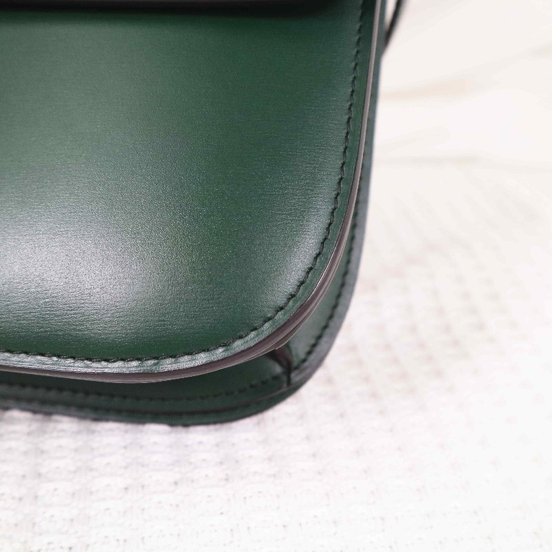 CELINE 中號 復古墨綠金扣 BOX 斜背包-12