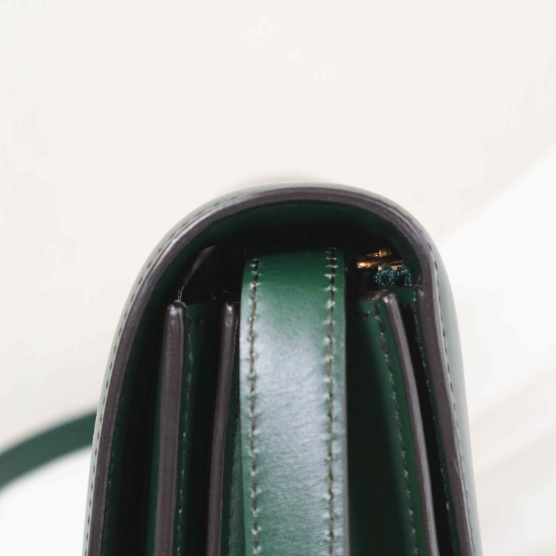 CELINE 中號 復古墨綠金扣 BOX 斜背包-17