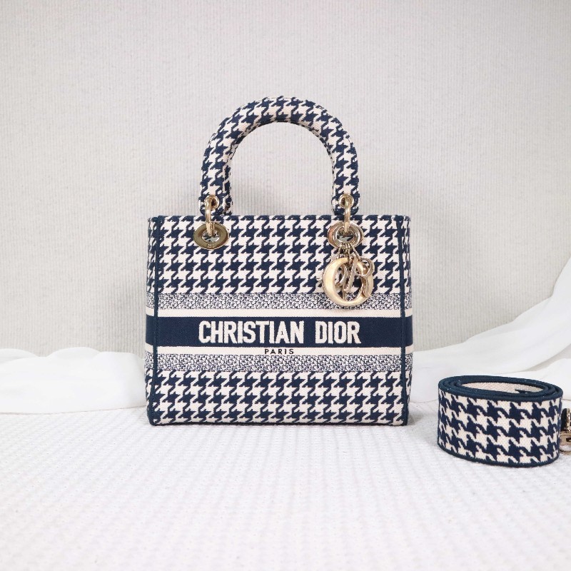 DIOR D-Lite 千鳥格 戴妃4格 手提包肩背包-0