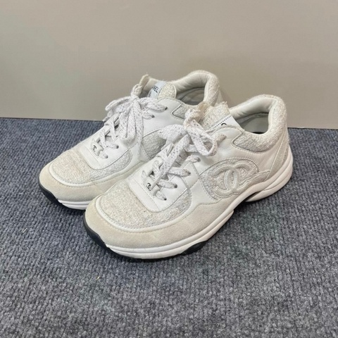 98新 Chanel香奈兒粗花呢拼皮運動鞋37.5碼
