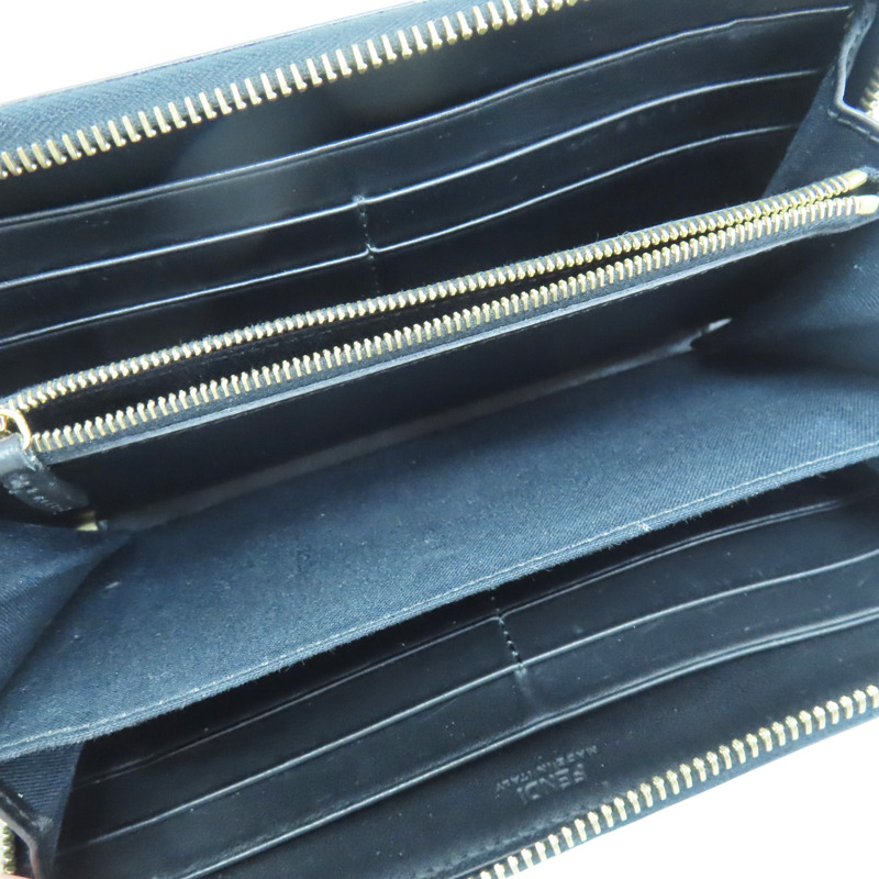 黑色 牛皮 鉚釘裝飾 拉鍊長夾【FENDI 芬迪】 8M0299-4