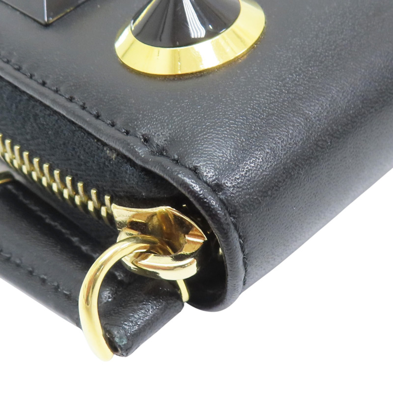 黑色 牛皮 鉚釘裝飾 拉鍊長夾【FENDI 芬迪】 8M0299-7