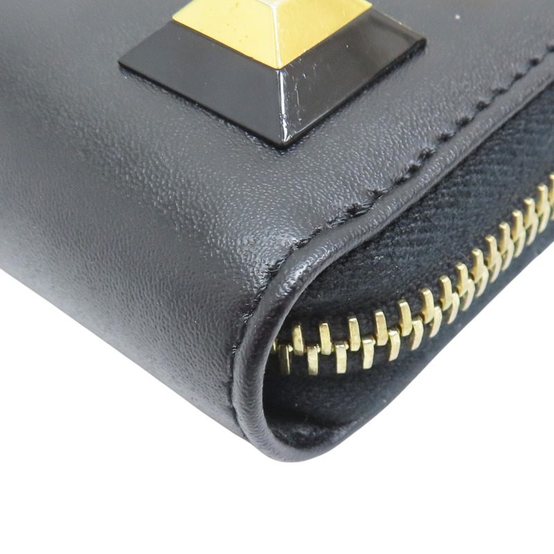 黑色 牛皮 鉚釘裝飾 拉鍊長夾【FENDI 芬迪】 8M0299-8