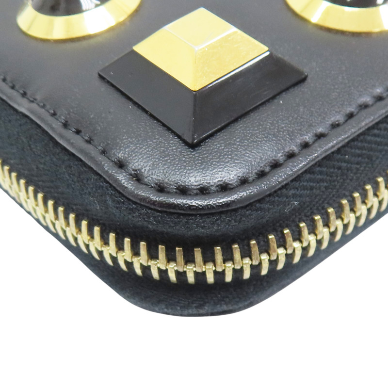 黑色 牛皮 鉚釘裝飾 拉鍊長夾【FENDI 芬迪】 8M0299-9