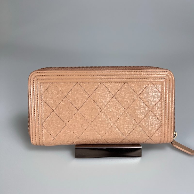 CHANEL BOY長夾 荔枝皮奶茶金扣 A80815/25開-1