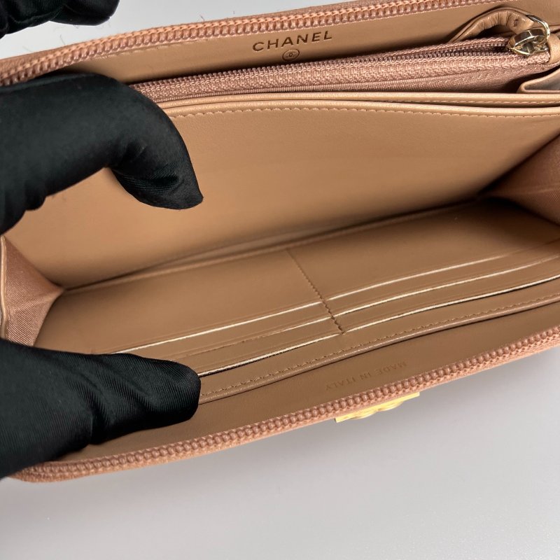 CHANEL BOY長夾 荔枝皮奶茶金扣 A80815/25開-6