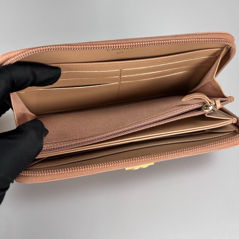 CHANEL BOY長夾 荔枝皮奶茶金扣 A80815/25開-7