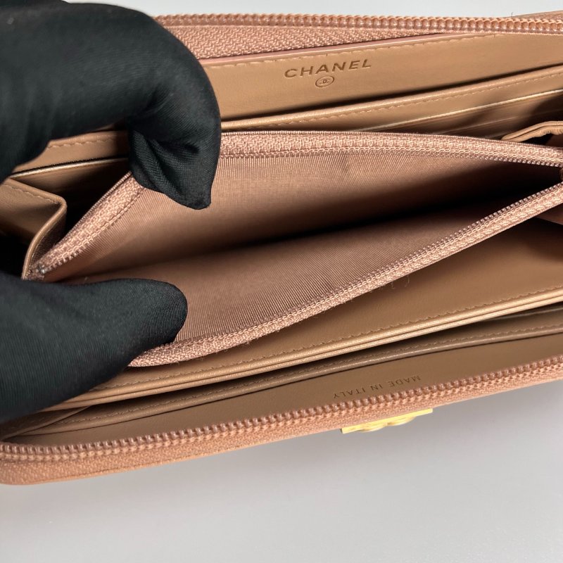 CHANEL BOY長夾 荔枝皮奶茶金扣 A80815/25開-8