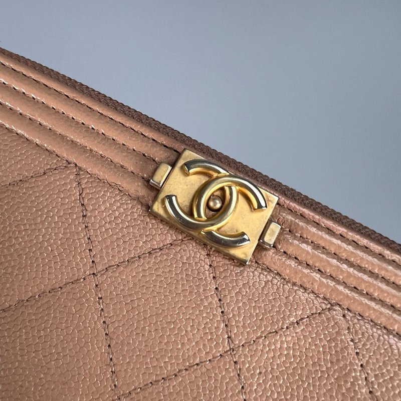 CHANEL BOY長夾 荔枝皮奶茶金扣 A80815/25開-9