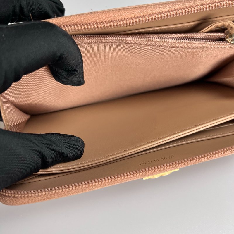 CHANEL BOY長夾 荔枝皮奶茶金扣 A80815/25開-10