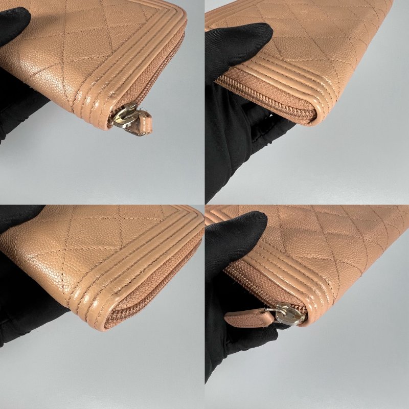 CHANEL BOY長夾 荔枝皮奶茶金扣 A80815/25開-11