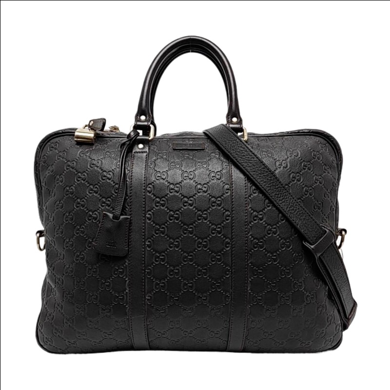 Gucci 棕色牛皮壓紋手提包 電腦公事包-0