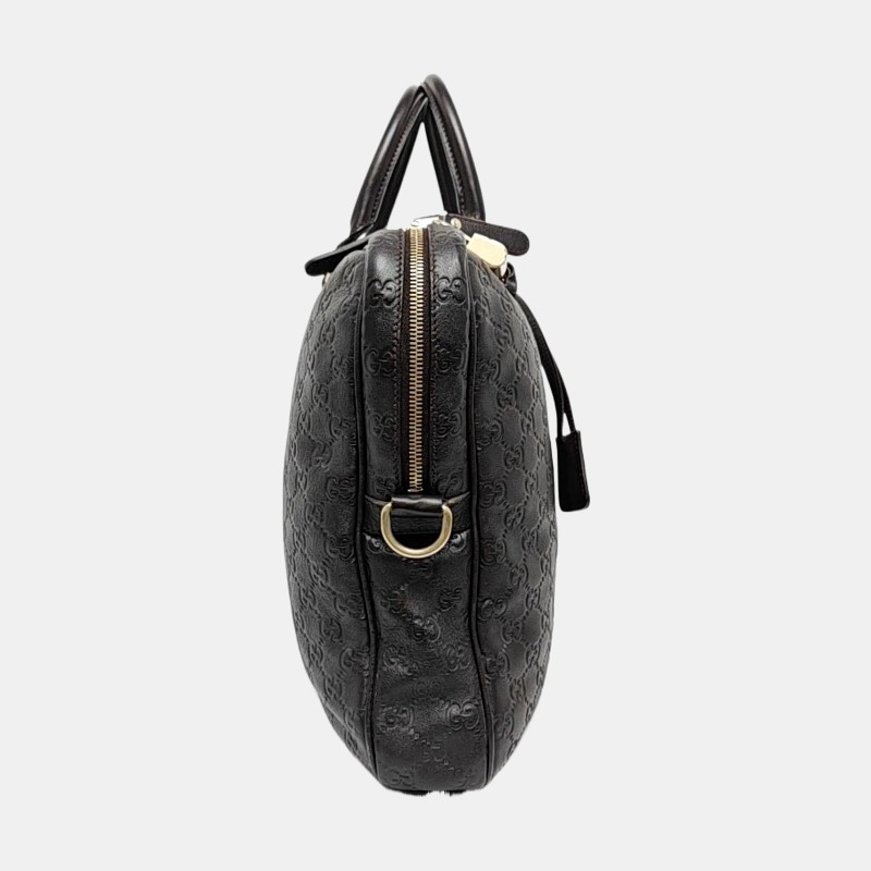 Gucci 棕色牛皮壓紋手提包 電腦公事包-2