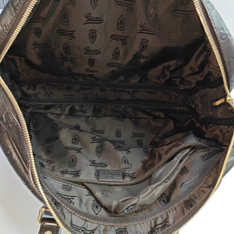 Gucci 棕色牛皮壓紋手提包 電腦公事包-5