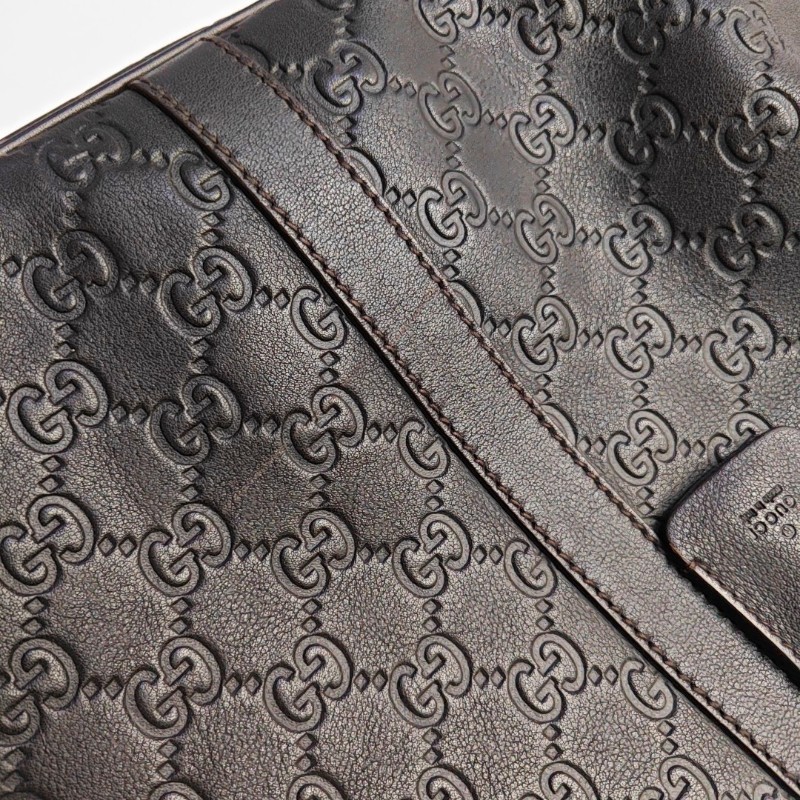 Gucci 棕色牛皮壓紋手提包 電腦公事包-6