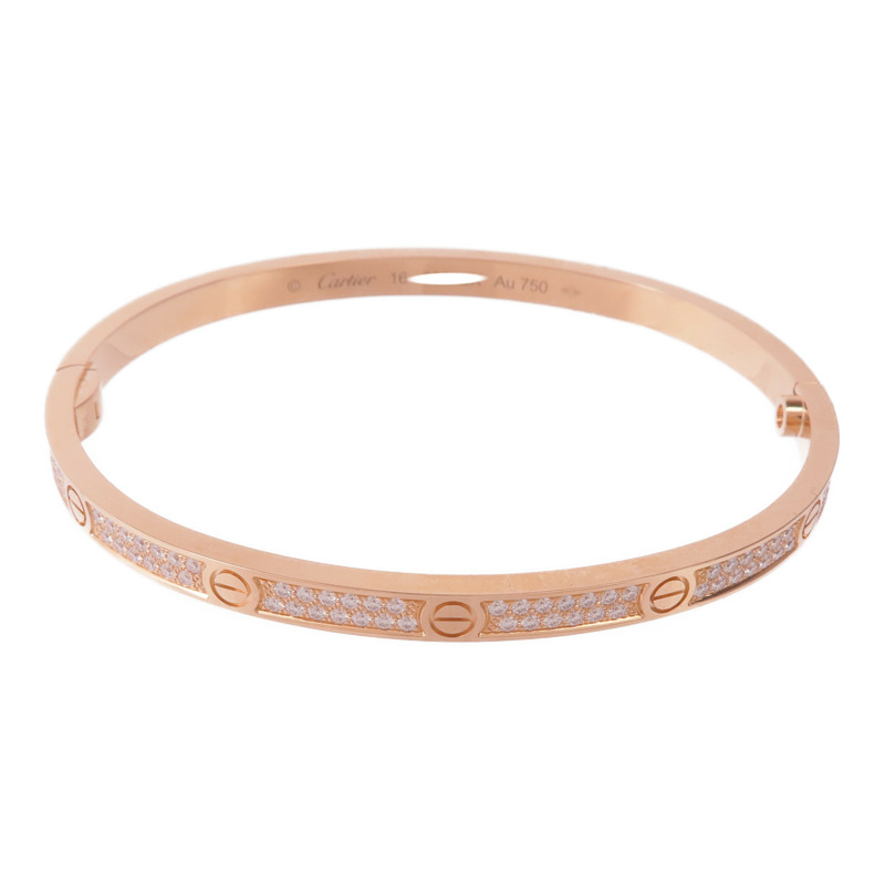 CARTIER 18K玫瑰金Love Bracelet Small Model Paved鑽石手鐲Cartier#16-1