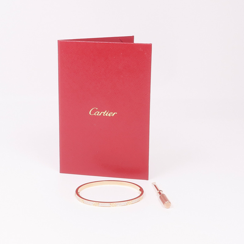 CARTIER 18K玫瑰金Love Bracelet Small Model Paved鑽石手鐲Cartier#16-3
