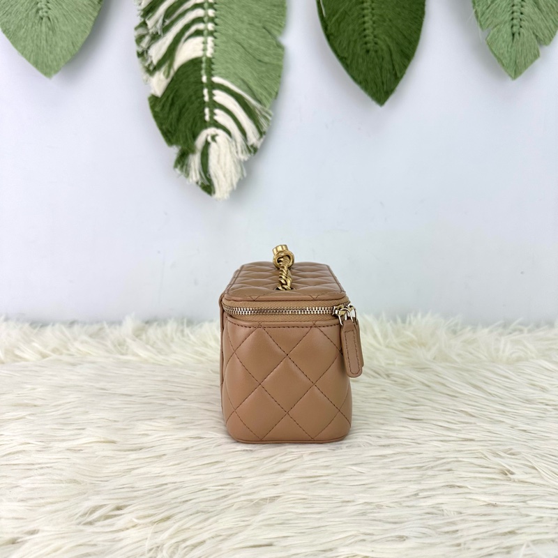 CHANEL 22k 奶茶色羊皮金柱長盒子 晶片款 全套有單-3