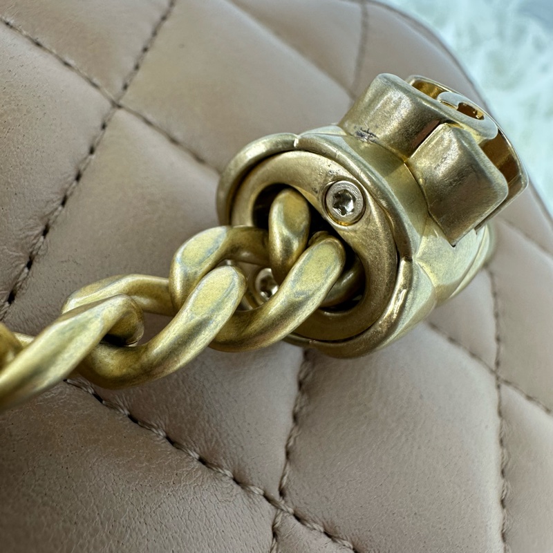 CHANEL 22k 奶茶色羊皮金柱長盒子 晶片款 全套有單-22