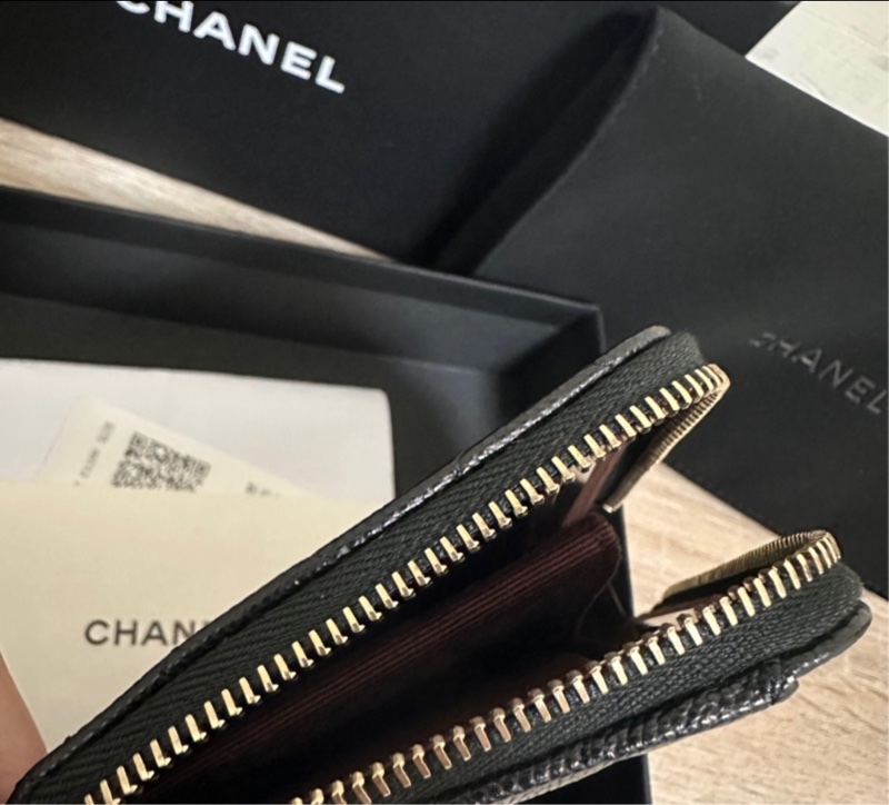 爆款稀有✨晶片款Chanel黑金荔枝L拉鏈短夾💕-20