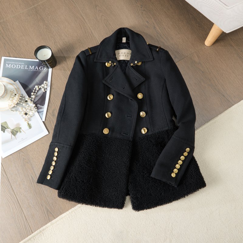 🈹*減價 超值* BURBERRY 超值款 拼接設計羊毛外套 經典黑金配色 超精致紐扣-0