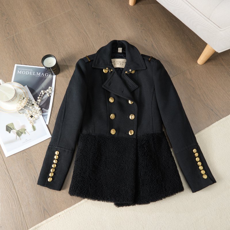 🈹*減價 超值* BURBERRY 超值款 拼接設計羊毛外套 經典黑金配色 超精致紐扣-1