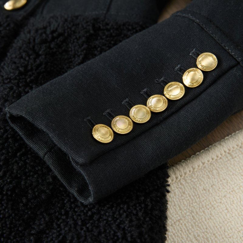 🈹*減價 超值* BURBERRY 超值款 拼接設計羊毛外套 經典黑金配色 超精致紐扣-5