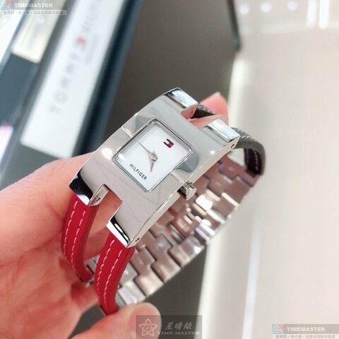 TommyHilfiger手錶,編號TH00073,20mm, 34mm銀錶殼,寶藍, 紅錶帶款