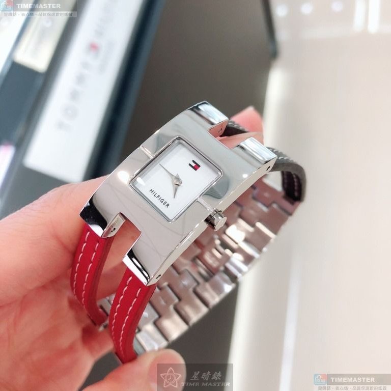 TommyHilfiger手錶,編號TH00073,20mm, 34mm銀錶殼,寶藍, 紅錶帶款-0
