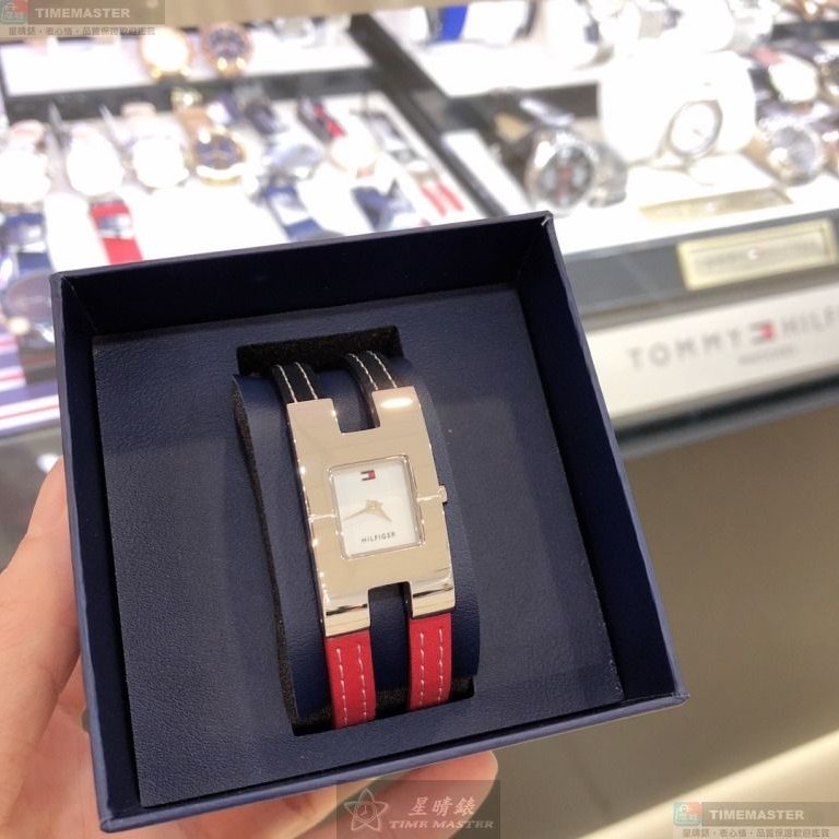 TommyHilfiger手錶,編號TH00073,20mm, 34mm銀錶殼,寶藍, 紅錶帶款-4