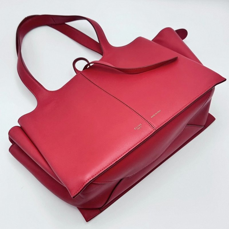 CELINE  trifold紅色金扣蝙蝠手提肩背腋下包 32*21*12 98新配件塵袋-3