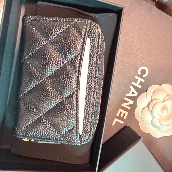 全新日本專櫃購入 Chanel 香奈兒 經典拉鍊零錢包 黑色金鏈荔枝皮 香奈兒荔枝皮 零錢包 粒紋小牛皮-7