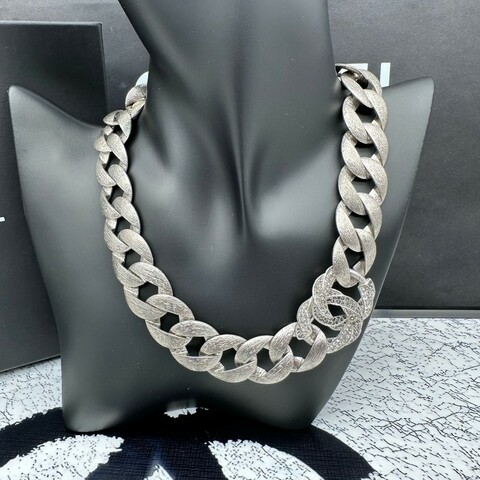 Chanel 雙C滿鑽項鍊 麻花拉絲紋理 長50cm
