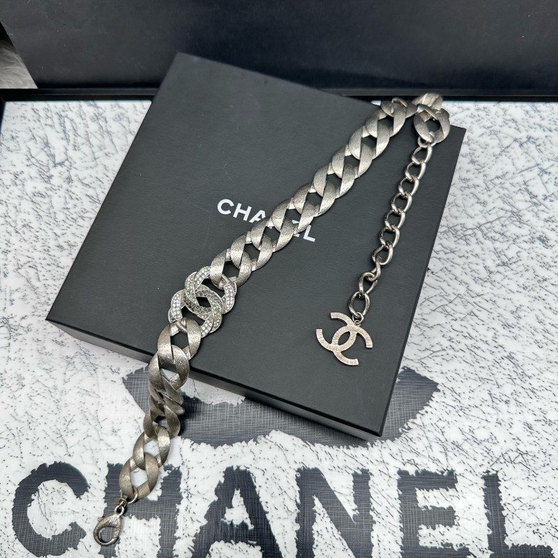 Chanel 雙C滿鑽項鍊  麻花拉絲紋理 長50cm-1
