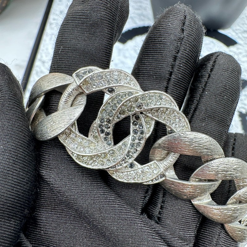 Chanel 雙C滿鑽項鍊  麻花拉絲紋理 長50cm-2