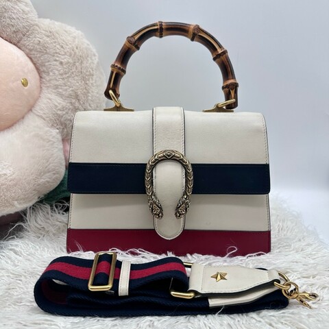 Gucci 白色拼色竹節手提包  肩背包