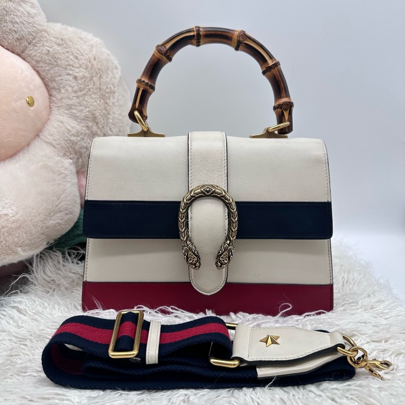 Gucci 白色拼色竹節手提包 肩背包-0