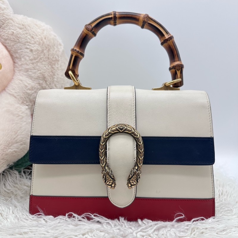 Gucci 白色拼色竹節手提包 肩背包-1
