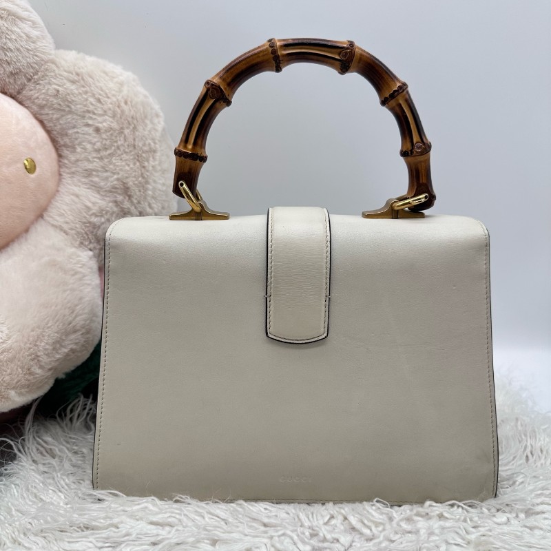 Gucci 白色拼色竹節手提包 肩背包-2