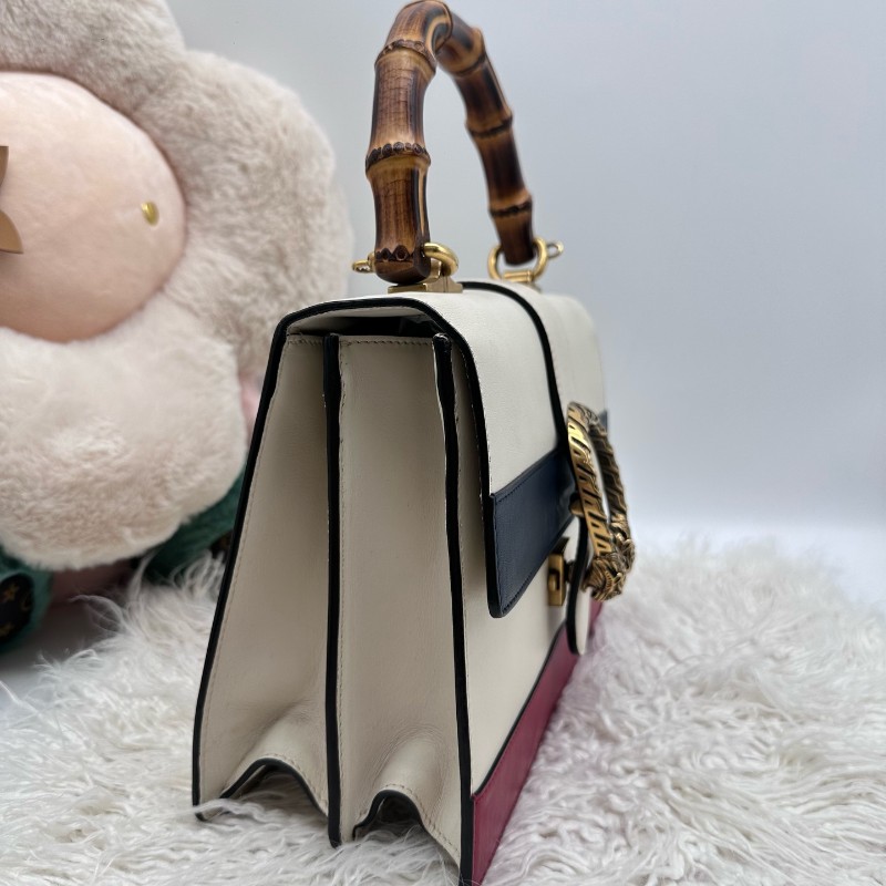 Gucci 白色拼色竹節手提包 肩背包-3